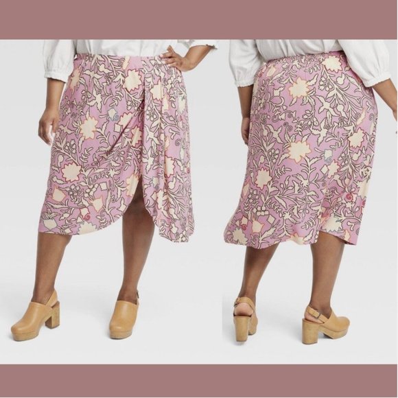 NWT $28 Knox Rose [ XXL ] Drapey A-Line Wrap Skirt in Pink‎ Floral - Picture 1 of 11